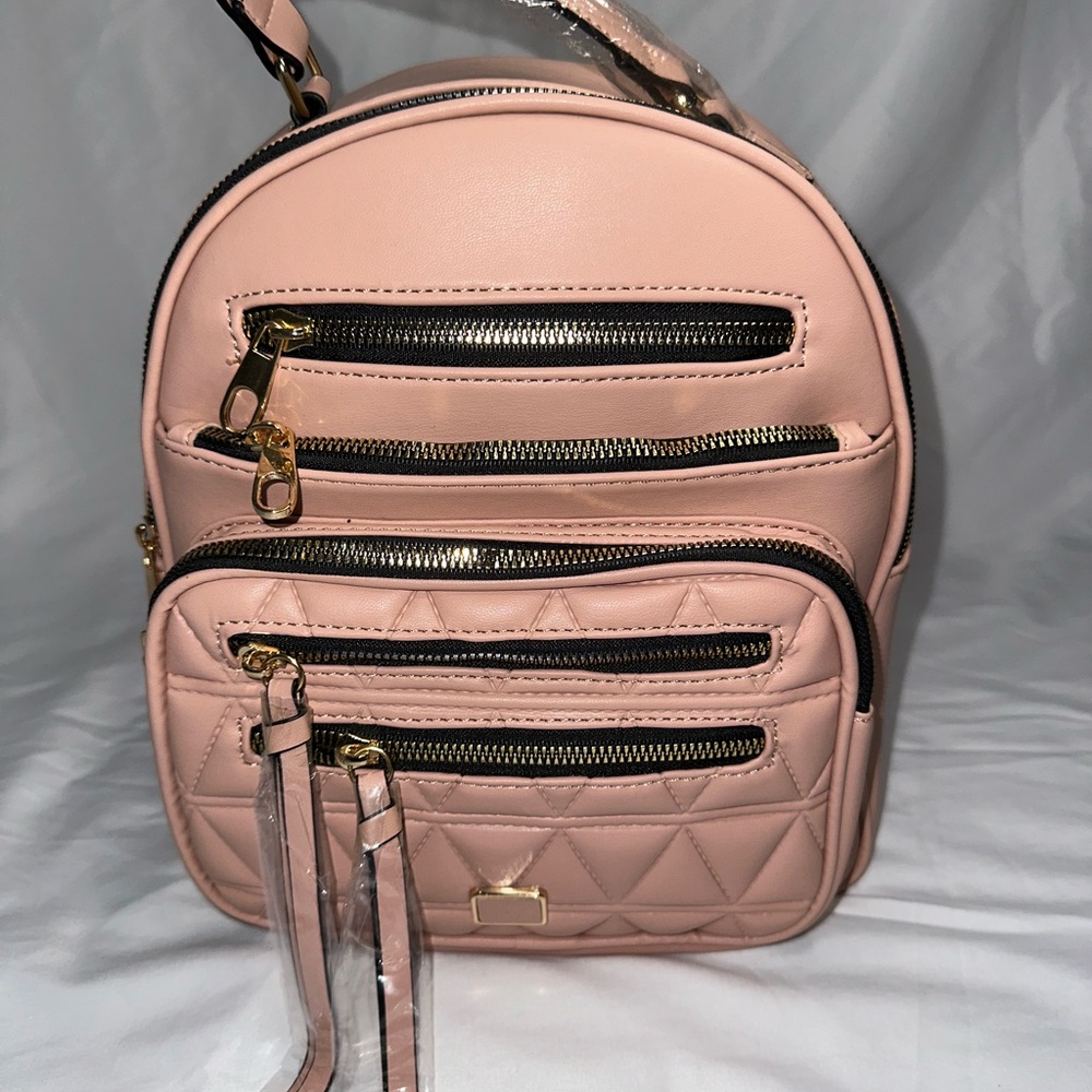 Pink Quilted Leather Backpack with Gold Hardware